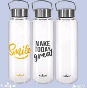 تصویر بطری آب شیشه ای با درب استیل دسته دار 1030میل یونیک کد UN-3077 