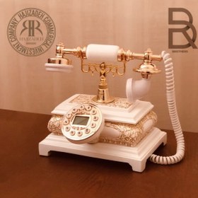 تصویر تکنیکال تلفن رومیزی مستطیل سفید طلایی T-3021 