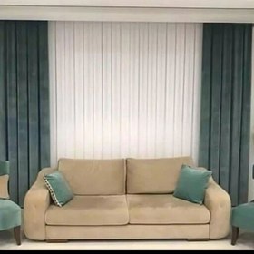 تصویر پرده پانچ پنجره 6 متری حریر و دو پنل مخمل در رنگ های متنوع 