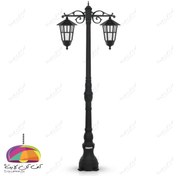 تصویر چراغ پارکی شب تاب مدل وندا + دو شاخه سارینا سرازیر + پایه ارغوان 