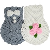 تصویر ست لیف حمام مدل عروس و داماد طرح گل بسته 2 عددی - قهوه ای 