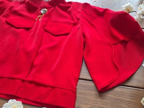 تصویر شومیز دخترانه مجلسی رنگ قرمز دو جیب 