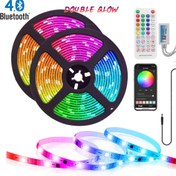 تصویر پک کامل ریسه هوشمند آی سی دار Double Glow فول کالر موزیکال 10 متری- با ریموت کنترل و اپلیکیشن حرفه ای تلفن همراه 