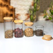 تصویر بانکه شیشه ای مربع در چوبی 