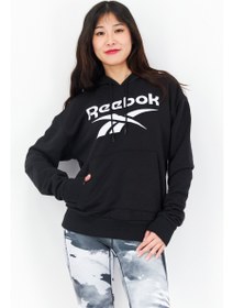 تصویر هودی تمرینی فیت زنانه، مشکی/سفید برند reebok Women Sportswear Fit Training Hoodie, Black/White