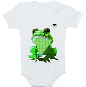 تصویر سرهمی دکمه دار نوزاد | طرح زیبای قورباغه فانتزی | کانگورومارکت Baby romper with a cute frog design | KangoroMarket