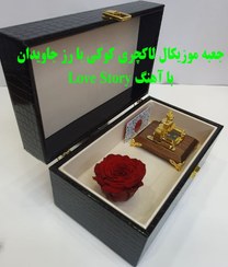 تصویر جعبه موزیکال کوکی طلائی مدل لاکچری با رزجاویدان با اهنگ Love story 