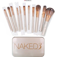 تصویر ست برس آرایش با جعبه های فلزی NAKED 3 (15cm x 9cm) Make Up Brush Naked 3 / NAKED3 Brush Set Kit