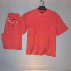 تصویر ست تیشرت و شلوارک مردانه پارچه پنبه دورو رنگ نارنجی 