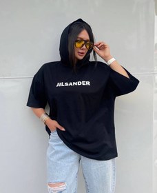تصویر تیشرت باکسی کلاهدار مشکی محرمی فری سایز پنبه - دونت 