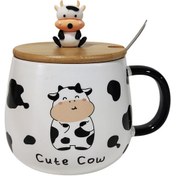 تصویر ماگ بامبو طرح گاو با درب چوبی 