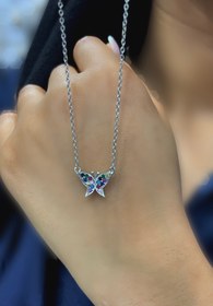 تصویر گردنبند نقره دخترانه طرح پروانه نگین رنگی Silver necklace 925 with a shape of butterfly