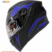 تصویر کلاه کاسکت فک متحرک Ek مشکی آبی مدل JK902 کد 19 Ek moving jaw casket cap, black and blue, model JK902, code 19