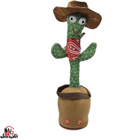 تصویر اسباب بازی ناب سل مدل کاکتوس سخنگو موزیکال رقصنده شارژی چراغدار طرح کلاه دار 
