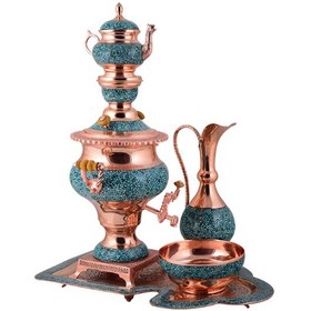 تصویر سرویس سماور 5 پارچه فیروزه کوبی 