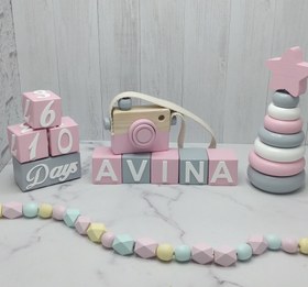 تصویر مکعب اسم چوب روس رنگبندی متنوع 