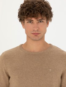 تصویر بافت و پلیور Pierre Cardin اورجینال پیرکاردین TYB869051170412835 Camel Melange Slim Fit Crew Neck Basic Knitwear Sweater 50270179-VR122 