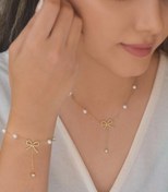 تصویر نیم ست گردنبند و دستبند مروارید پاپیون کد 0193 