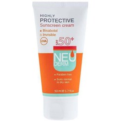 تصویر کرم ضد آفتاب بی رنگ نئودرم مدل Highly Protective Max Tinted SPF50 حجم 50 میلی لیتر Neuderm Highly Protective Max SPF 50 Sunscreen Cream 50 ml