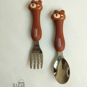 تصویر قاشق چنگال فانتزی طرح حیوانات کد n54 spoon and fork