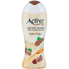 تصویر شامپو بدن و صورت کرمی با رایحه شیر و قهوه 400گرم اکتیو Active Creamy Scrub Face And Body Wash Milk And Coffee 400g