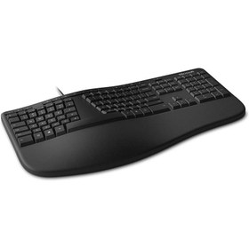 تصویر کیبورد Microsoft Ergonomic مدل RJU-00001 +ماوس Microsoft Ergonomic Desktop - Black - Wired, Comfortable, Ergonomic Keyboard and Mouse Combo, with Cushioned Wrist and Palm Support. Split Keyboard. Dedicated Office Key.