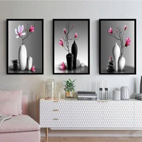 تصویر تابلو دکوراتیو هپی لند طرح گل مینیمال مشکی 1071 