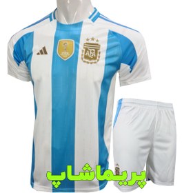 تصویر کیت آرژانتین 2025 هواداری رنگ سفید آبی کیفیت +A تایلندی Argentina 2025 fan kit, white, blue, Thai quality +A