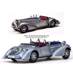 تصویر ماکت ماشین هورچ HORCH 855 ROADSTER 1939 BLUE&SILVER IN 1-18 SCALE DIECAST CAR MODEL BY SUN STAR 