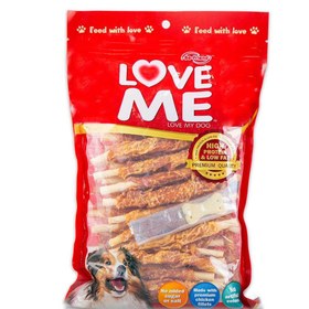 تصویر تشویقی سگ لاومی مدل دورپیچ مرغ وزن 300 گرم Love Me Stick Treats For Dogs 300gr