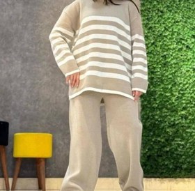 تصویر ست بلوز شلوار بافت خط دار 