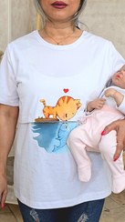 تصویر تیشرت شیردهی ماهی و گربه رنگ سفید و زرد 