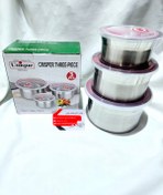 تصویر ظرف غذای استیل یونیک ۳ تیکه درب پلاستیکی واشردار 