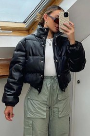 تصویر کاپشن پفی کراپ سیاه زنانه MG1380 - Madmext - مادمکست - اورجینال- 345389055 