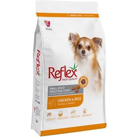 تصویر غذای خشک سگ بالغ نژاد کوچک رفلکس طعم مرغ و برنج Reflex small breed adult dog with chicken & rice وزن ۱ کیلوگرم ( بسته بندی ملودی مهربانی ) سگ