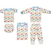 تصویر ست 5 تکه لباس نوزادی مدل ماشین کد 2 رنگ آبی 