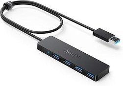 تصویر Anker 4-Port Ultra Slim USB3.0 Data Hub Black Anker 4-Port USB 3.0 Hub, Ultra-Slim Data USB Hub with 2 ft Extended Cable [Charging Not Supported], for MacBook, Mac Pro, Mac mini, iMac, Surface Pro, XPS, PC, Flash Drive, Mobile HDD