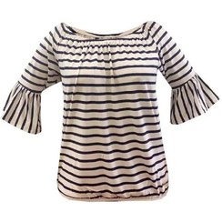 تصویر بلوز آستین سه ربع راه راه زنانه چیبو مدل یقه کشی 