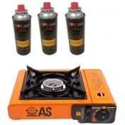 تصویر اجاق سفری مدل AS به همراه 3 عدد کپسول گاز سفری 