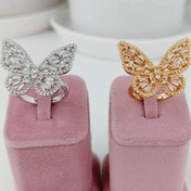 تصویر انگشتر پروانه بزرگ سوارسکی طلایی و نقره ای 