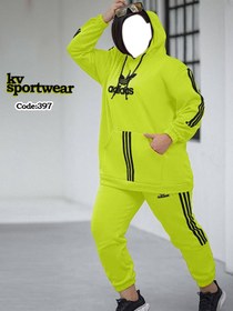 تصویر ست هودی شلوار ورزشی سایز بزرگ زنانه adidas کد 001 ا adidas womens big size sports pants hoodie set code 001 adidas womens big size sports pants hoodie set code 001