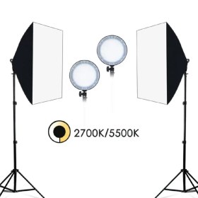 تصویر کیت دو شاخه نور پروژکتور 100 وات Diamond SMD Projector T019 Softbox Kit + دو سافت باکس 50×70 + دو پایه 