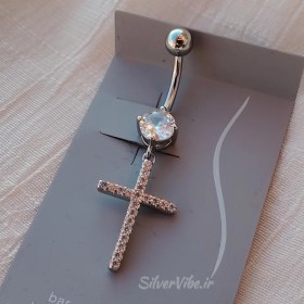 تصویر پیرسینگ ناف صلیب طرح آویزی 