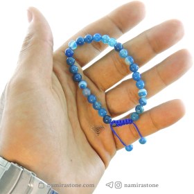 تصویر دستبند عقیق آبی Blue agate سنگ طبیعی اصل (تراش گرد) 