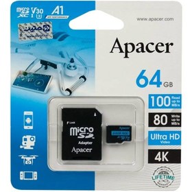 تصویر رم میکرو 64 گیگ اپیسر Apacer Rioo A1 V30 U3 C10 100MB/s + خشاب 