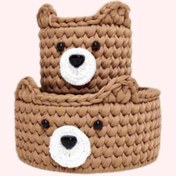 تصویر سبد قلاب بافی تریکو طرح پدر و پسر خرسی کد 5 مجموعه 2 عددی 