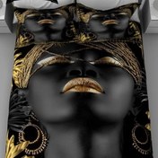 تصویر روتختی نانو تنسل 3 بعدی ترکیه ای طرح صورت آفریقایی زمینه مشکی طلایی شرکت گوزل ترکیه(اصل) - دو نفره 7 تکه ا Bed Cover 3D Guzel Bed Cover 3D Guzel