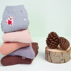 تصویر جوراب نیم ساق زنانه بوکله طرح تدی -شکلاتی Women's ankle socks with teddy design