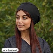 تصویر کلاه جراحی ساده مشکی طرح چریکی | کلاه پزشکی زنانه | کلاه حجاب زنانه 