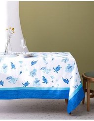 تصویر رومیزی سفید Cornella Tablecloth 150X250 سانتی متر آبی Madame Coco 